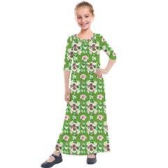 Retro 1880s Flowers Pattern 4 Kids  Quarter Sleeve Maxi Dress by violetheavensky