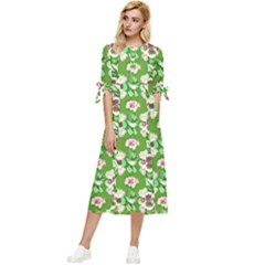 Retro 1880s Flowers Pattern 4 Bow Sleeve Chiffon Midi Dress by violetheavensky
