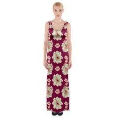 Retro 1880s Flowers Pattern Thigh Split Maxi Dress by violetheavensky