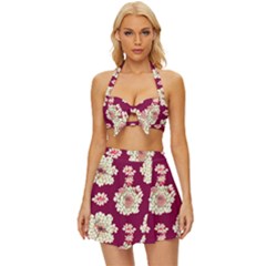 Retro 1880s Flowers Pattern Vintage Style Bikini Top And Skirt Set  by violetheavensky