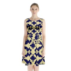 Royal Fractal Pattern 3 Sleeveless Waist Tie Chiffon Dress by violetheavensky