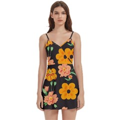 Retro 40s 50s Flowers Pattern Halloween 3 Body Wrap Sleeveless V-neck Mini Dress by violetheavensky
