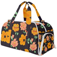 Retro 40s 50s Flowers Pattern Halloween 3 Burner Gym Duffel Bag by violetheavensky