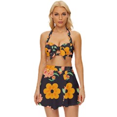 Retro 40s 50s Flowers Pattern Halloween 3 Vintage Style Bikini Top And Skirt Set  by violetheavensky