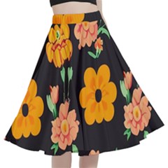 Retro 40s 50s Flowers Pattern Halloween 3 A-line Full Circle Midi Skirt With Pocket by violetheavensky
