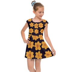 Retro 40s 50s Flowers Pattern Halloween 4 Kids  Cap Sleeve Dress by violetheavensky