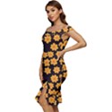 Retro 40s 50s Flowers Pattern Halloween 4 Off Shoulder Ruffle Split Hem Bodycon Dress View2