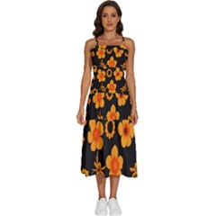 Retro 40s 50s Flowers Pattern Halloween Sleeveless Shoulder Straps Boho Dress by violetheavensky