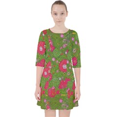 Mid Century Retro Floral 1970s 1960s Pattern 88 Quarter Sleeve Pocket Dress by violetheavensky
