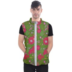 Mid Century Retro Floral 1970s 1960s Pattern 88 Men s Puffer Vest by violetheavensky