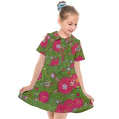 Mid Century Retro Floral 1970s 1960s Pattern 88 Kids  Short Sleeve Shirt Dress by violetheavensky