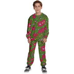 Mid Century Retro Floral 1970s 1960s Pattern 88 Kids  Sweatshirt Set by violetheavensky