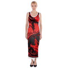 Red Yin Yang Dragons Fitted Maxi Dress by JeffBartels