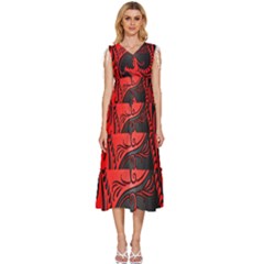 Red Yin Yang Dragons V-neck Drawstring Shoulder Sleeveless Maxi Dress by JeffBartels