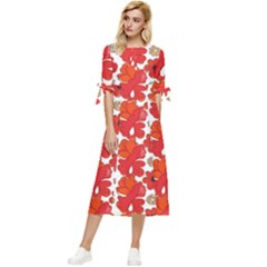 Mid Century Retro Floral 1970s 1960s Pattern 91 Bow Sleeve Chiffon Midi Dress by violetheavensky