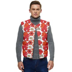 Mid Century Retro Floral 1970s 1960s Pattern 91 Men s Button Up Puffer Vest	 by violetheavensky