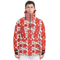 Mid Century Retro Floral 1970s 1960s Pattern 91 Men s Pullover Zip Ski And Snowboard Waterproof Breathable Jacket by violetheavensky