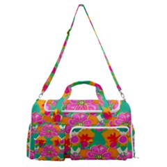 Retro 40s 50s Mexico Flowers Pattern Sports Gym Duffle Bag With Shoe Compartment by violetheavensky