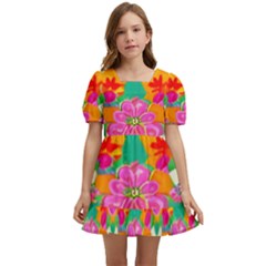 Retro 40s 50s Mexico Flowers Pattern Kids  Short Sleeve Dolly Dress by violetheavensky