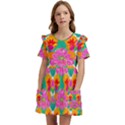 Retro 40s 50s Mexico Flowers Pattern Kids  Frilly Sleeves Pocket Dress View1