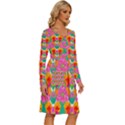 Retro 40s 50s Mexico Flowers Pattern Long Sleeve Dress With Pocket View3