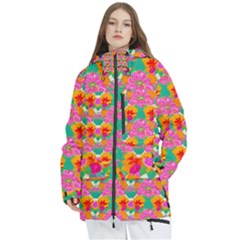 Retro 40s 50s Mexico Flowers Pattern Women s Multi Pockets Zip Ski And Snowboard Waterproof Breathable Jacket by violetheavensky