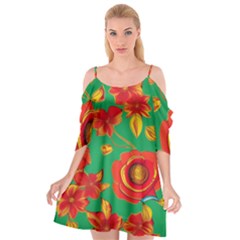 Mid Century Retro Floral 1970s 1960s Pattern 89 Cutout Spaghetti Strap Chiffon Dress by violetheavensky