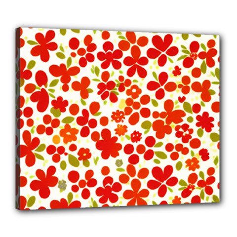 Mid Century Retro Floral 1970s 1960s Pattern 92 Canvas 24  X 20  (stretched) by violetheavensky