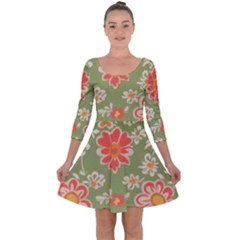 Retro 40s 50s Mexico Flowers Pattern 3 Quarter Sleeve Skater Dress by violetheavensky