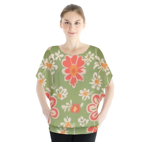 Retro 40s 50s Mexico Flowers Pattern 3 Batwing Chiffon Blouse by violetheavensky