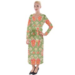 Retro 40s 50s Mexico Flowers Pattern 3 Velvet Maxi Wrap Dress by violetheavensky