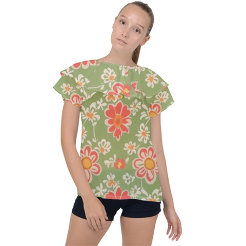 Retro 40s 50s Mexico Flowers Pattern 3 Ruffle Collar Chiffon Blouse by violetheavensky