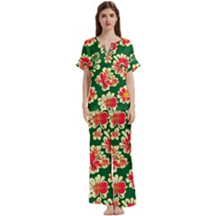 Retro 40s 50s Mexico Flowers Pattern 2 Short Sleeve Long Pants Satin Pajamas Set by violetheavensky