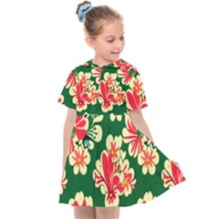 Retro 40s 50s Mexico Flowers Pattern 2 Kids  Sailor Dress by violetheavensky