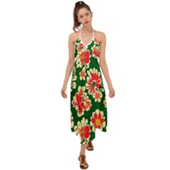 Retro 40s 50s Mexico Flowers Pattern 2 Halter Tie Back Dress  by violetheavensky