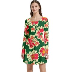 Retro 40s 50s Mexico Flowers Pattern 2 Long Sleeve Velour Skater Dress by violetheavensky