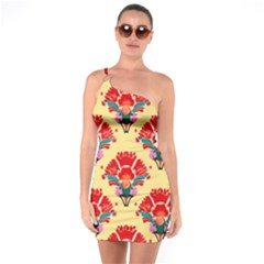 Retro 40s 50s Mexico Flowers Pattern 4 One Shoulder Ring Trim Bodycon Dress by violetheavensky