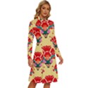 Retro 40s 50s Mexico Flowers Pattern 4 Long Sleeve Shirt Collar A-Line Dress View3