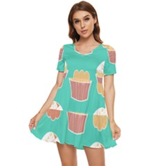 Retro 40s 50s Cupcake Pattern 3 Tiered Short Sleeve Babydoll Dress by violetheavensky