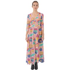 Ice Cream Donut Sweets Candie Button Up Boho Maxi Dress by Apenda