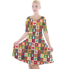 Template Christmas Pattern Quarter Sleeve A-line Dress by Proyonanggan