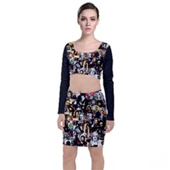 Jesus Christ Modern Halftone Pattern Long Sleeve Crop Top & Bodycon Skirt Set by snek
