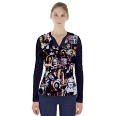 Jesus Christ Modern Halftone Pattern V-neck Long Sleeve Top by snek