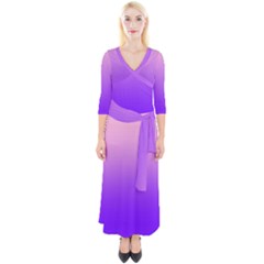 Cotton Candy Pink To Indigo Violet Linear Gradient Quarter Sleeve Wrap Maxi Dress by GradientsOmbre