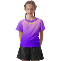 Cotton Candy Pink To Indigo Violet Linear Gradient Kids  Front Cut T-shirt by GradientsOmbre