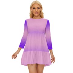 Indigo Violet To Cotton Candy Pink Bilinear Gradient Long Sleeve Babydoll Dress by GradientsOmbre