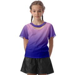 Cotton Candy Pink To Navy Blue Linear Gradient Kids  Front Cut T-shirt by GradientsOmbre