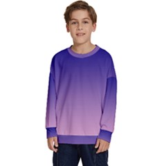 Navy Blue To Cotton Candy Pink Linear Gradient Kids  Crewneck Sweatshirt by GradientsOmbre