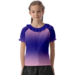 Cotton Candy Pink To Navy Blue Bilinear Gradient Kids  Frill Chiffon Blouse by GradientsOmbre