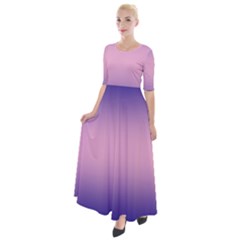 Navy Blue To Cotton Candy Pink Bilinear Gradient Half Sleeves Maxi Dress by GradientsOmbre